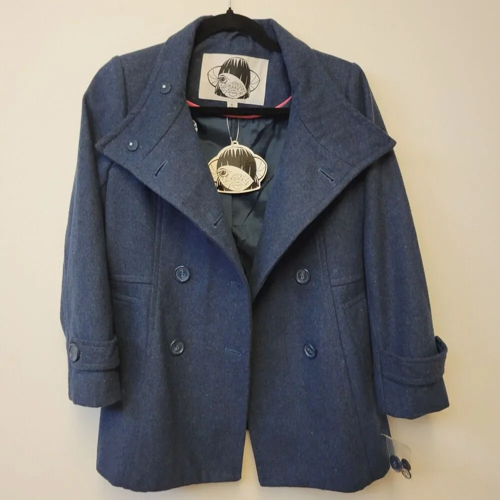 NWT Sugarfly Navy Peacoat Wool Blend Girls  Size XL Coat